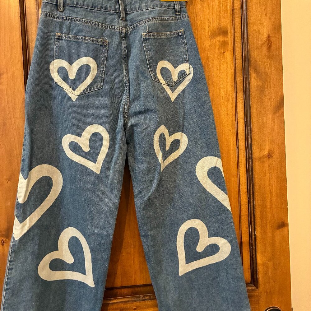 Cider Straight Leg High Waist Jeans with Hearts, Medium